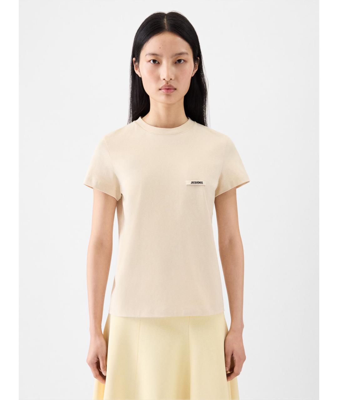 JACQUEMUS Бежевая хлопковая футболка, фото 2
