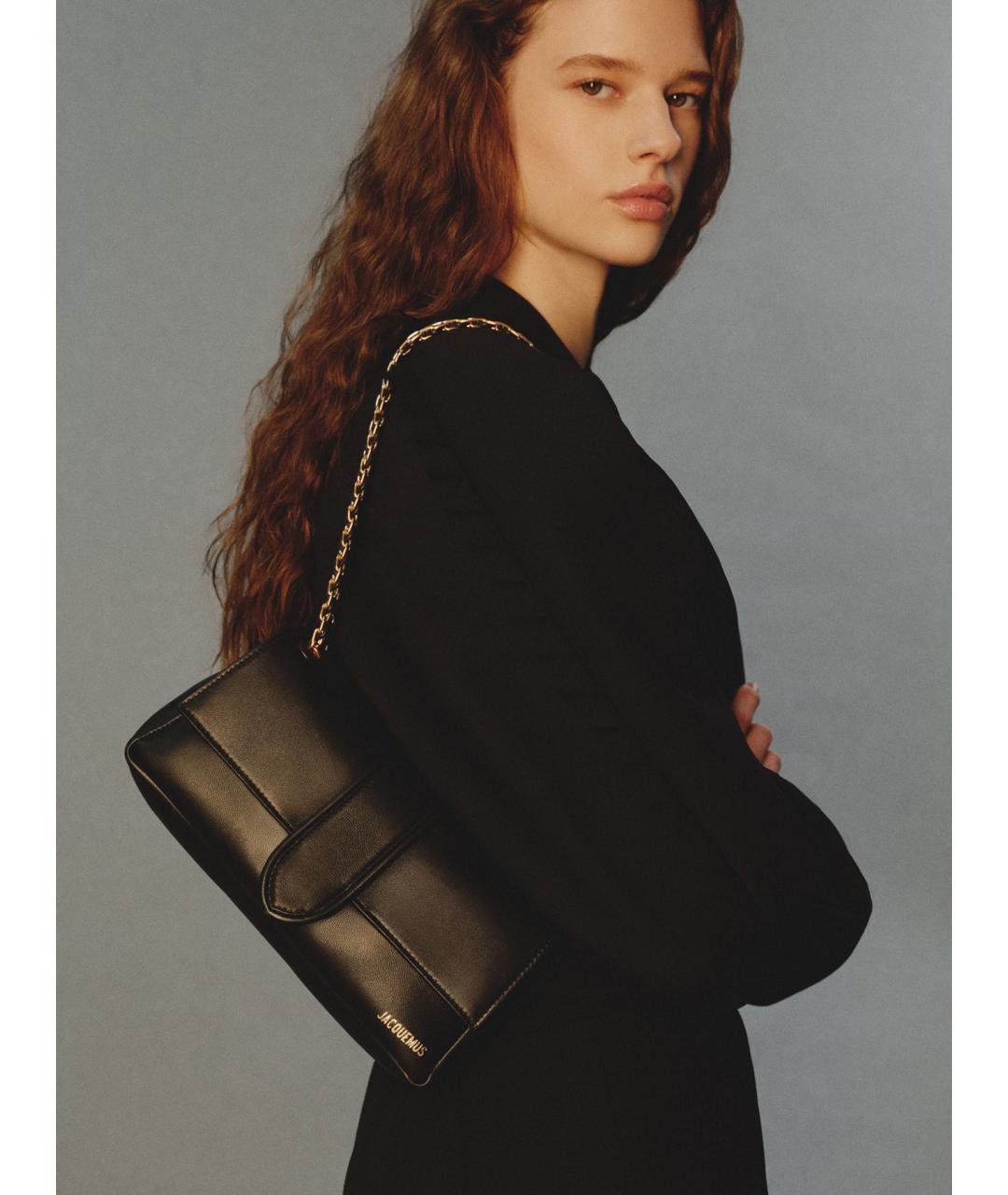 JACQUEMUS Черная кожаная сумка через плечо, фото 2