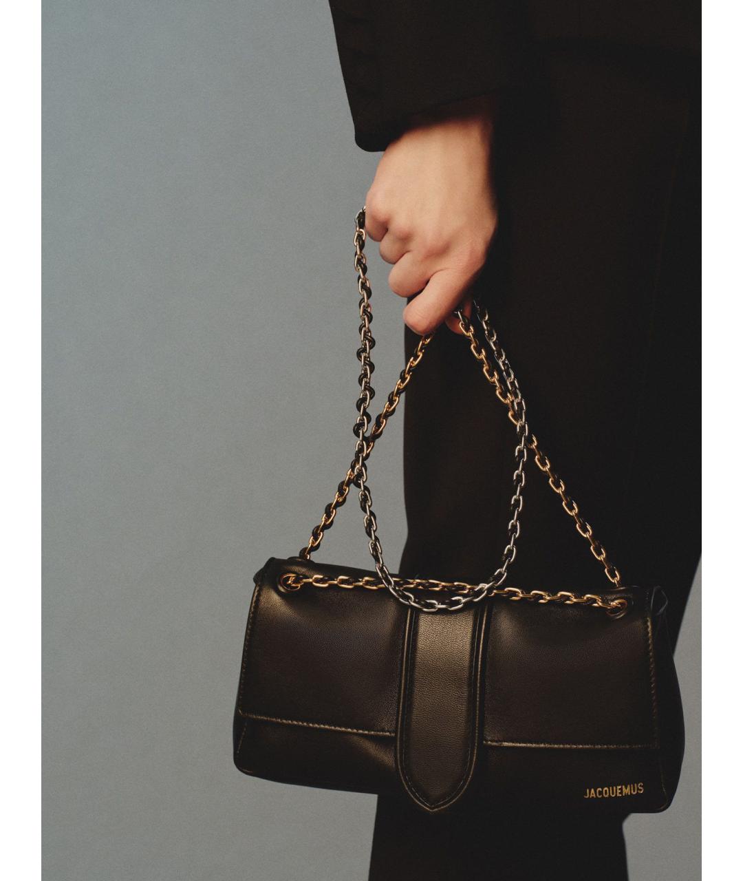 JACQUEMUS Черная кожаная сумка через плечо, фото 3