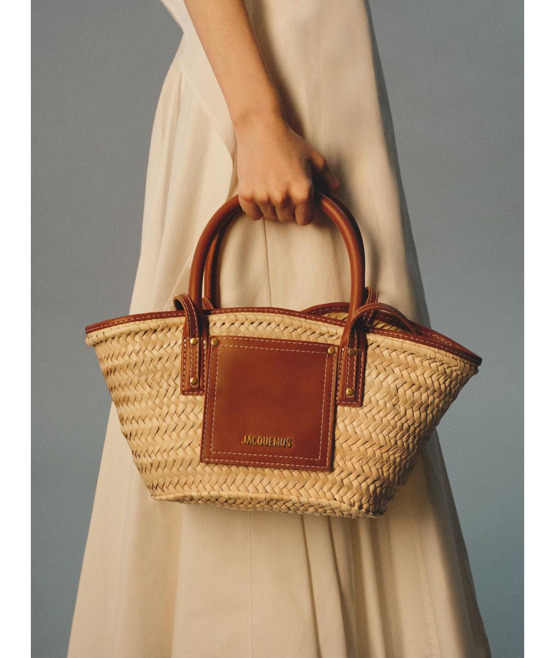 JACQUEMUS Бежевая пелетеная сумка тоут, фото 2