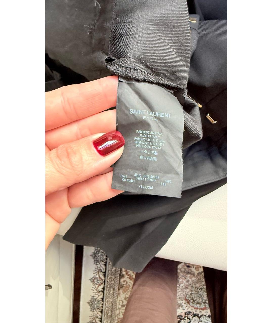 SAINT LAURENT Черные шерстяные прямые брюки, фото 5