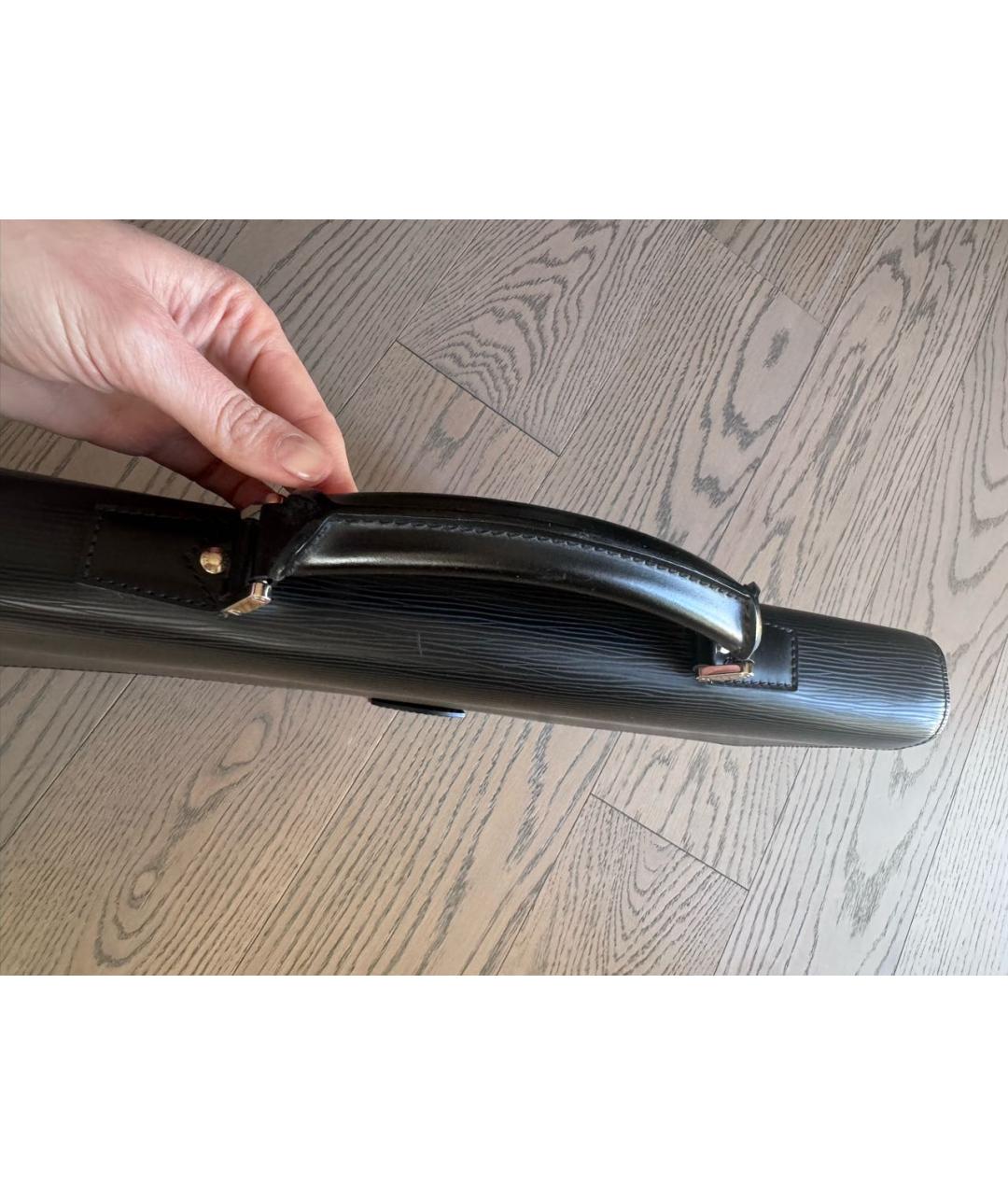 LOUIS VUITTON Черный кожаный портфель, фото 8
