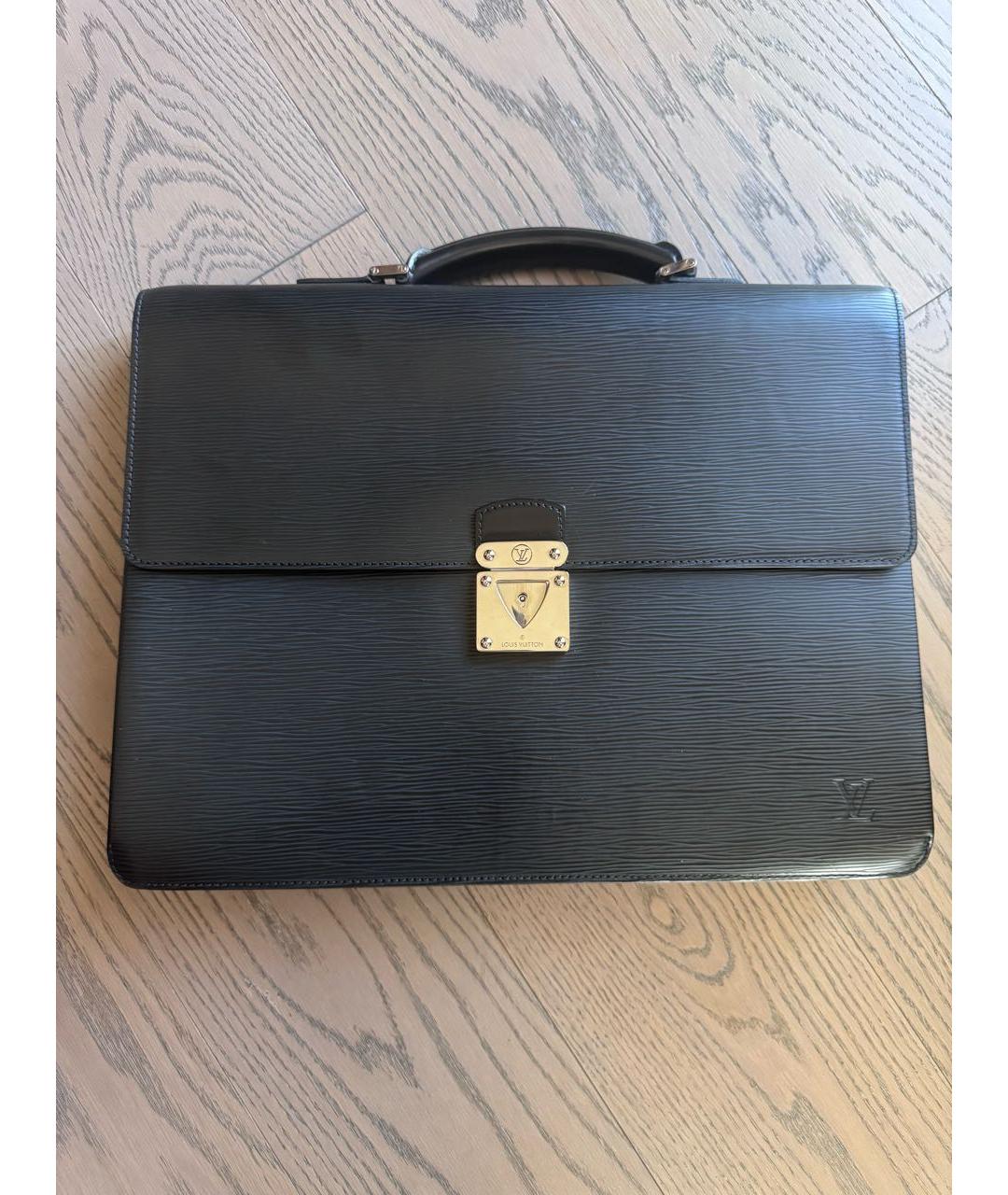 LOUIS VUITTON Черный кожаный портфель, фото 9