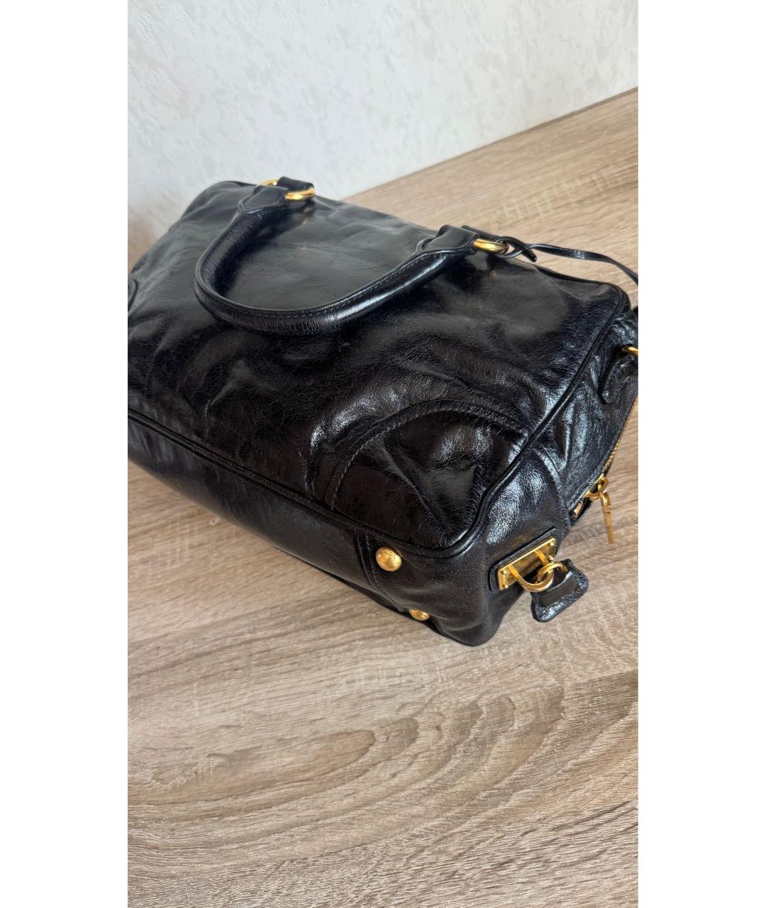 PRADA Черная кожаная сумка с короткими ручками, фото 4