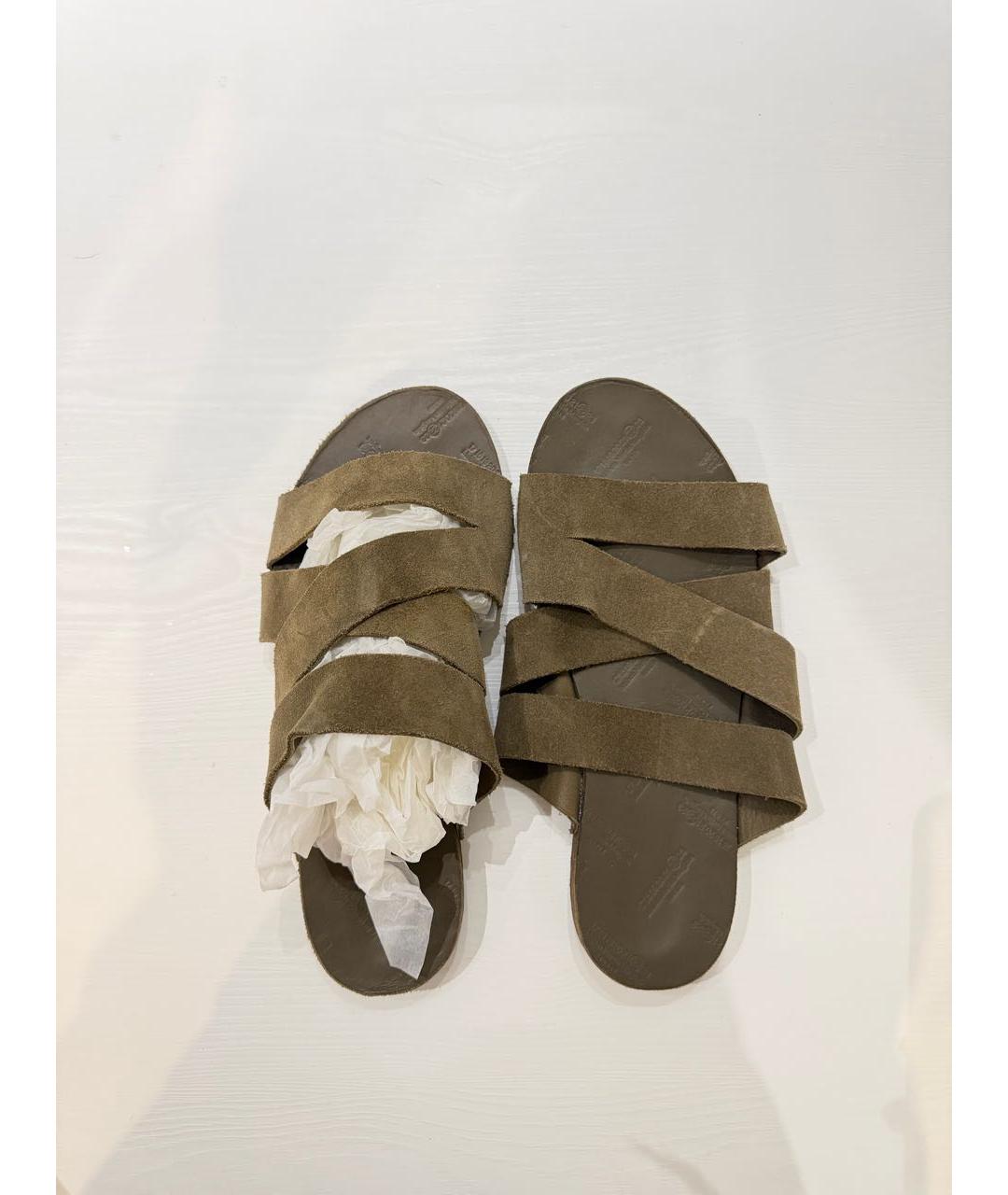 MAISON MARGIELA Хаки замшевые шлепанцы, фото 3