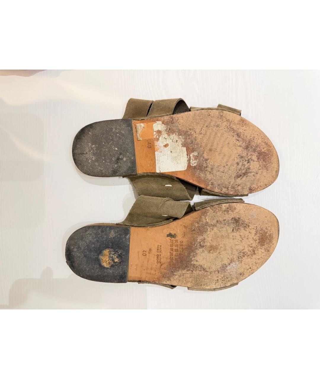 MAISON MARGIELA Хаки замшевые шлепанцы, фото 4