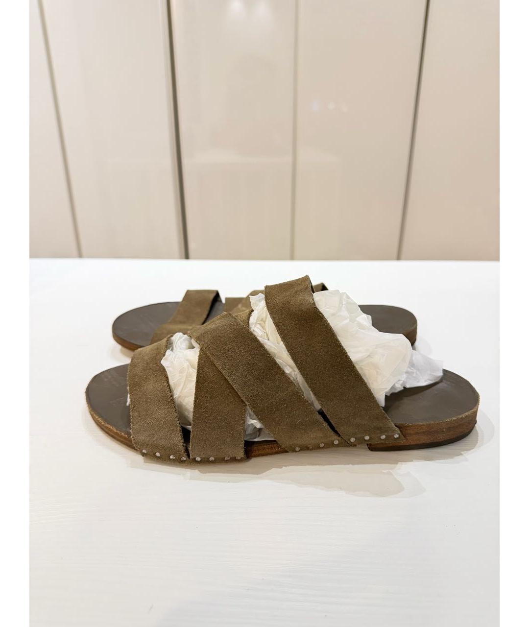 MAISON MARGIELA Хаки замшевые шлепанцы, фото 5