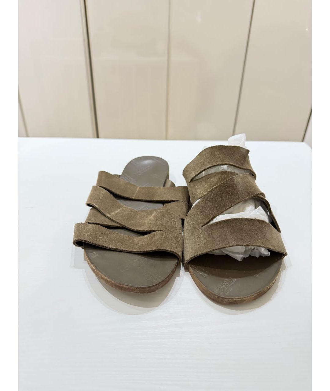 MAISON MARGIELA Хаки замшевые шлепанцы, фото 2
