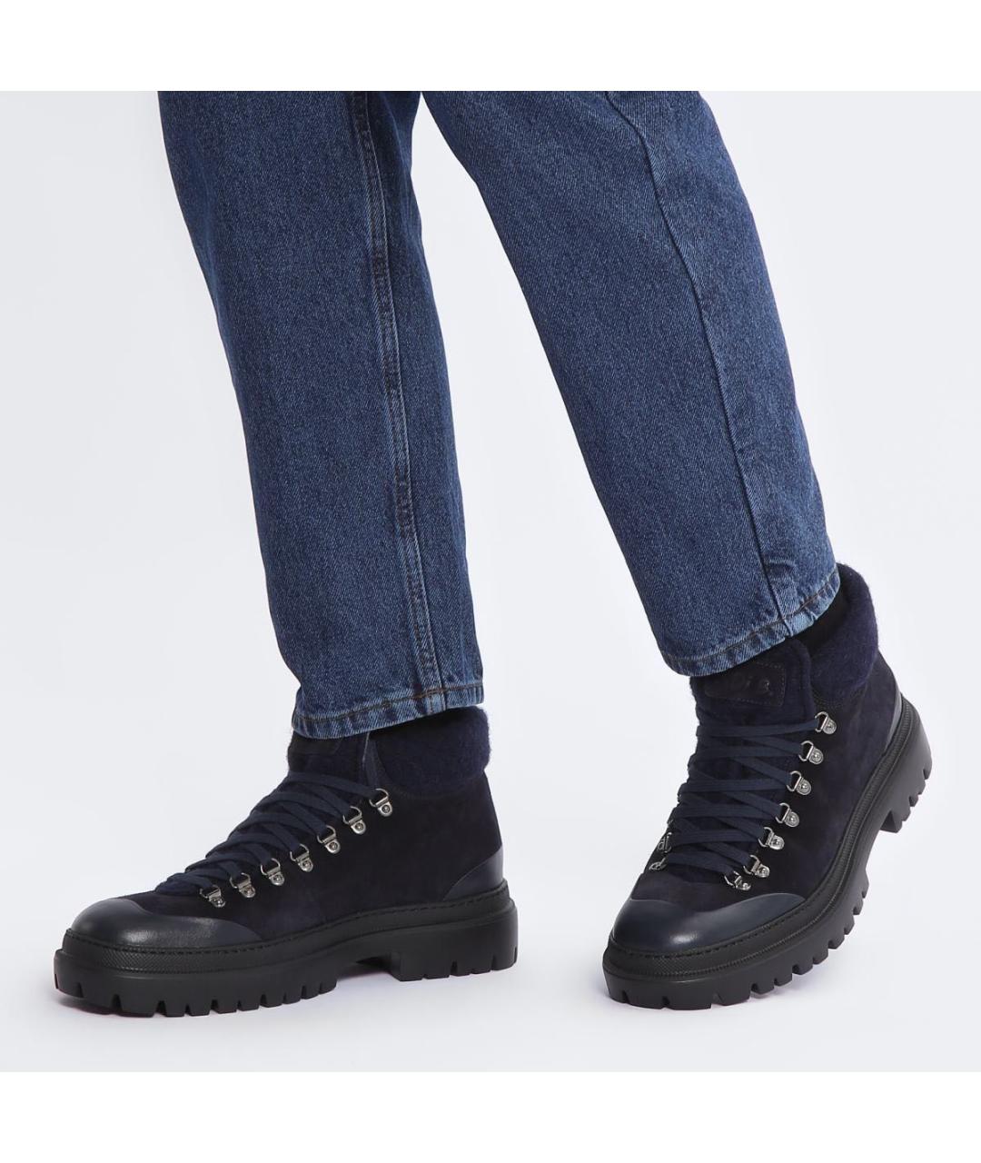 Principe di Bologna Темно-синие кожаные высокие ботинки, фото 7