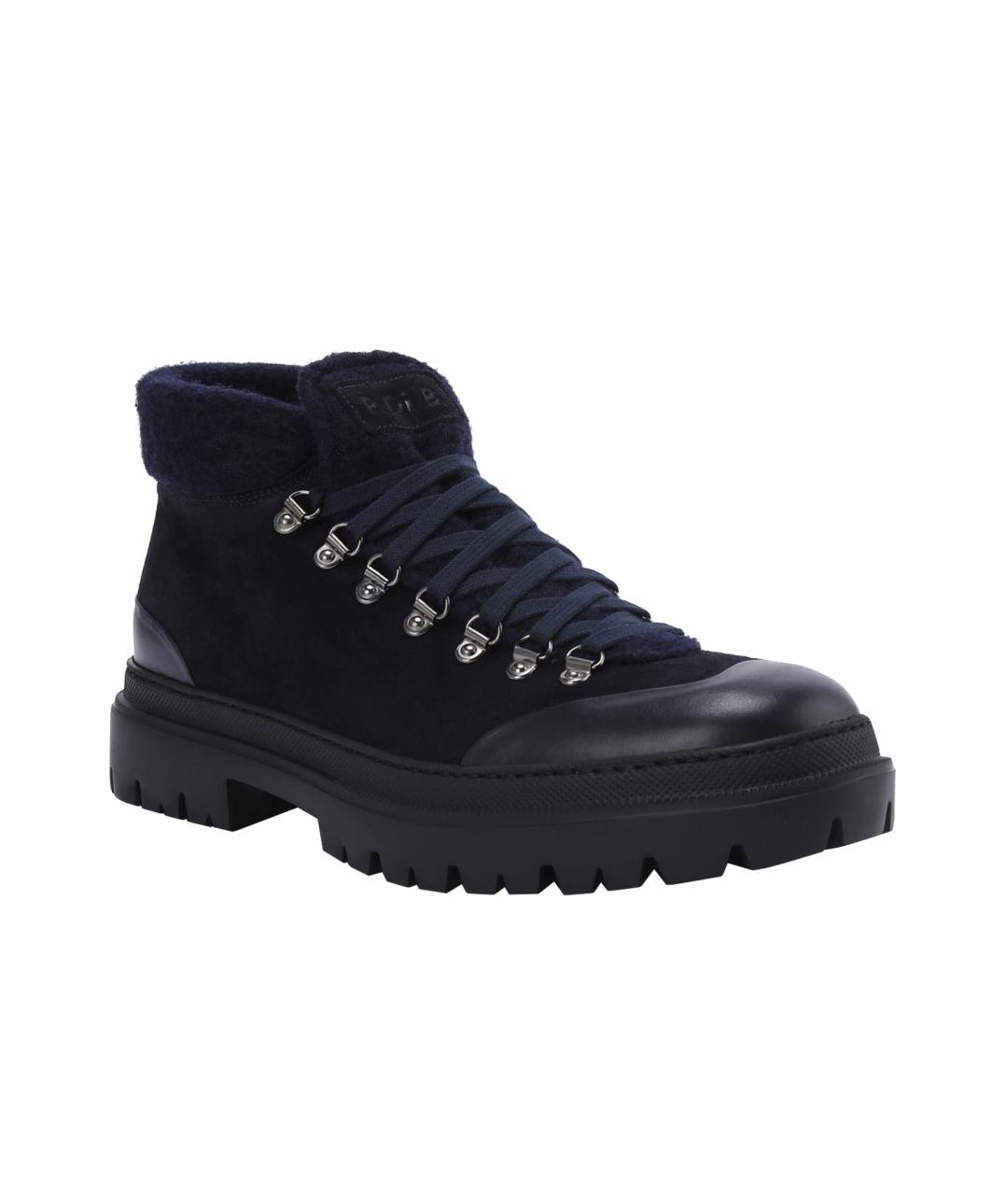 Principe di Bologna Темно-синие кожаные высокие ботинки, фото 1