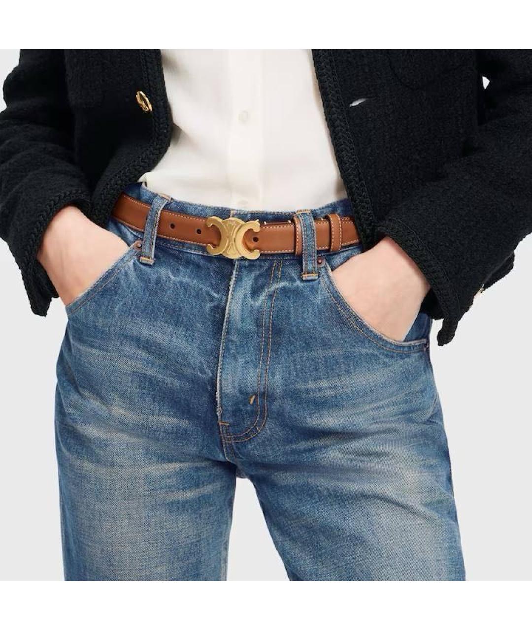 CELINE Коричневый кожаный ремень, фото 3