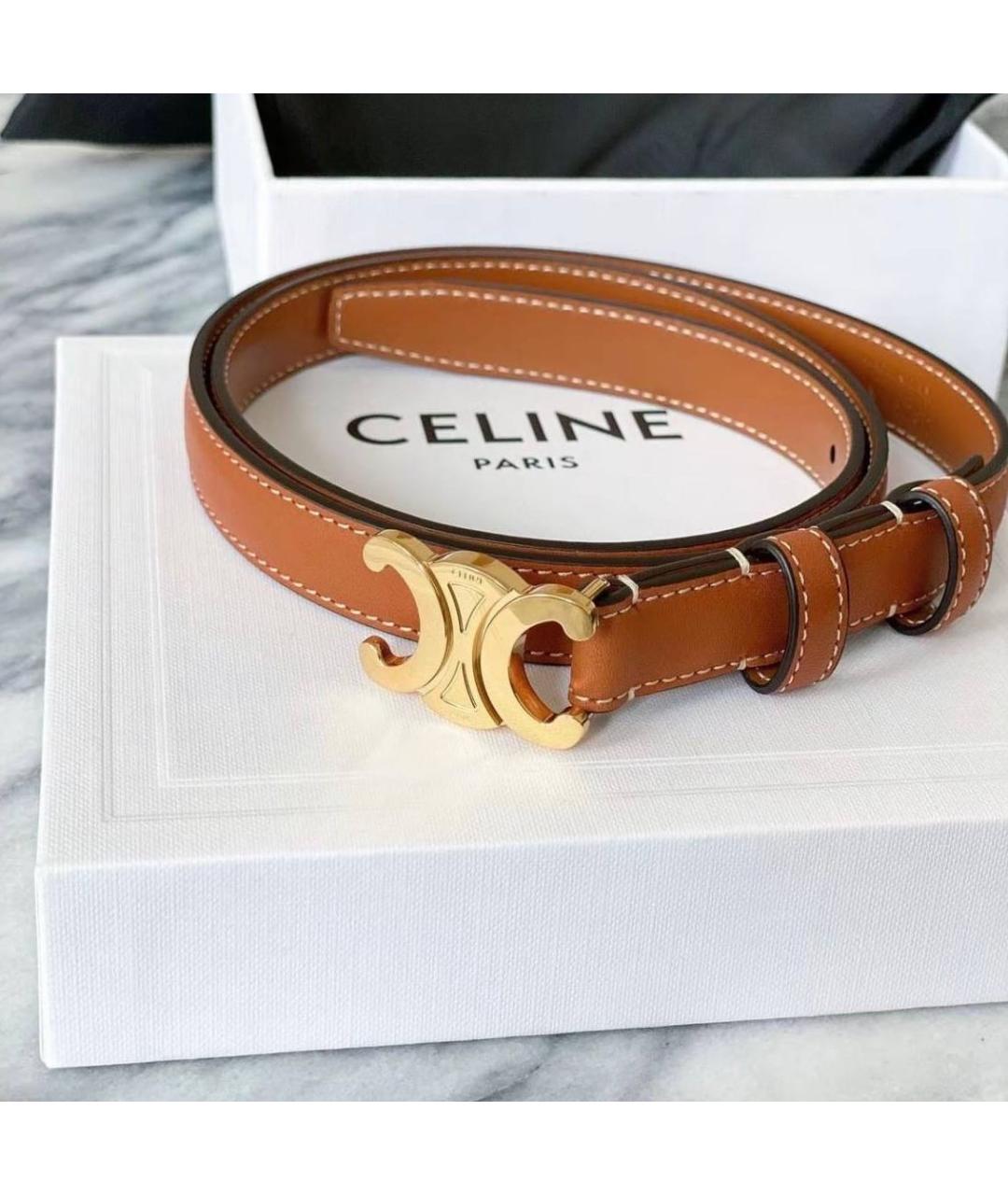 CELINE Коричневый кожаный ремень, фото 2