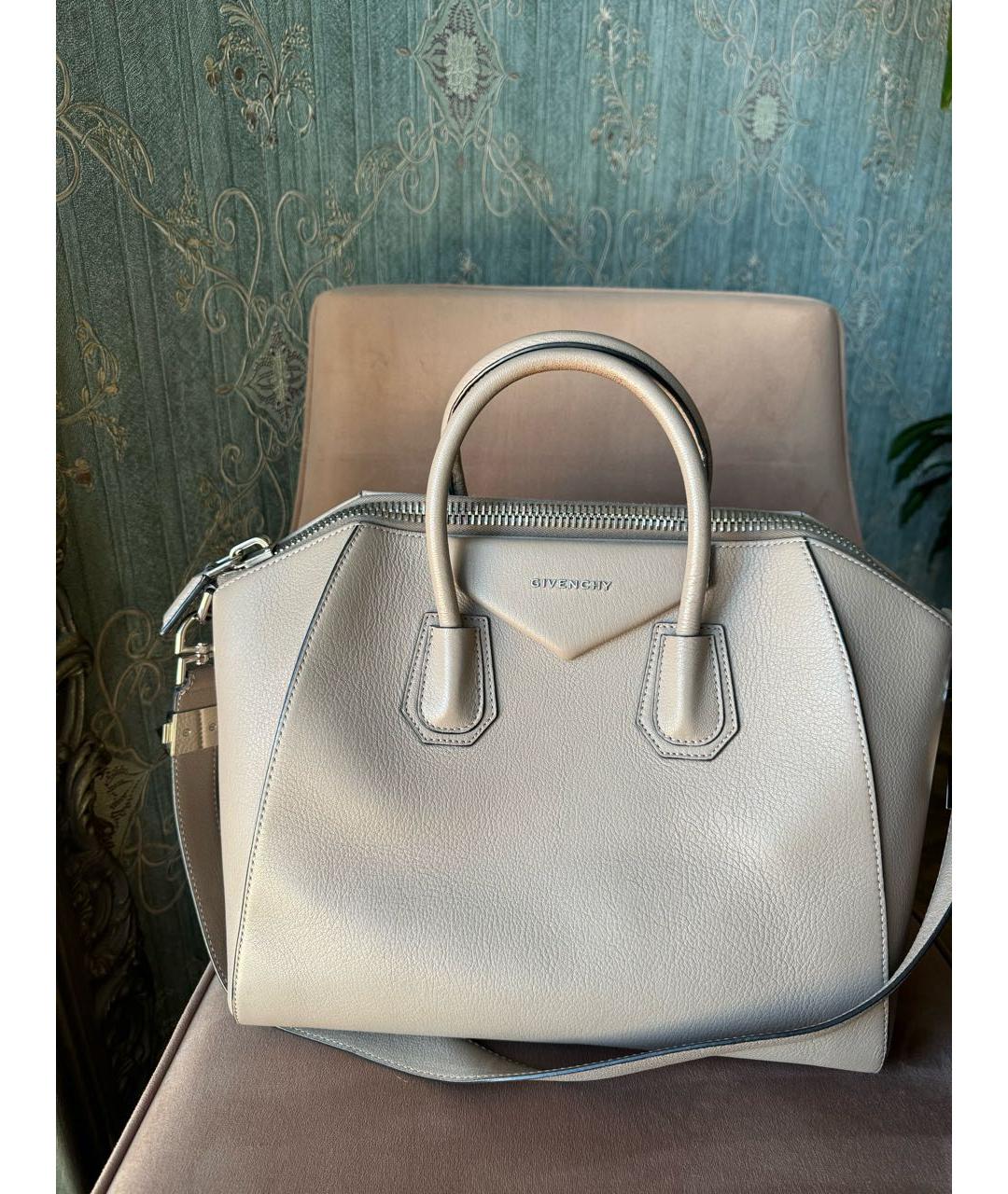 GIVENCHY Бежевая кожаная сумка с короткими ручками, фото 2