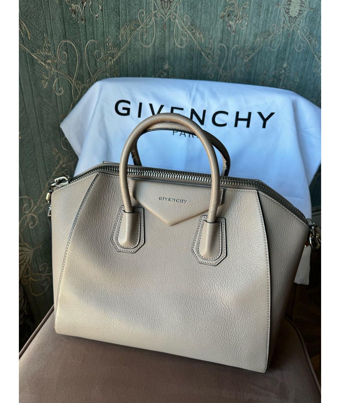 GIVENCHY Бежевая кожаная сумка с короткими ручками, фото 6