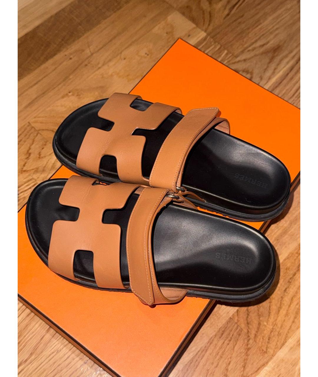 HERMES Коричневые кожаные сандалии, фото 2