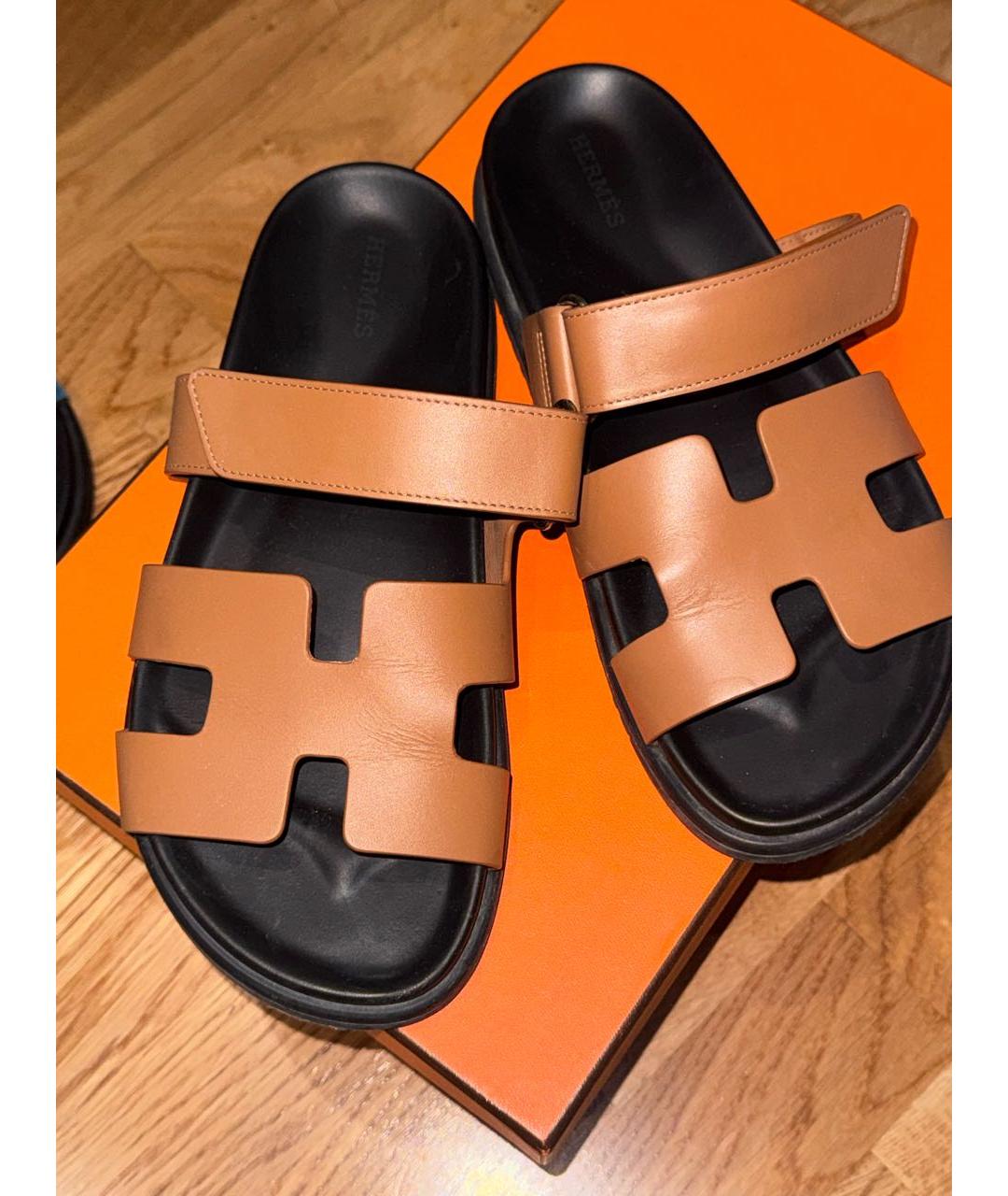 HERMES Коричневые кожаные сандалии, фото 3