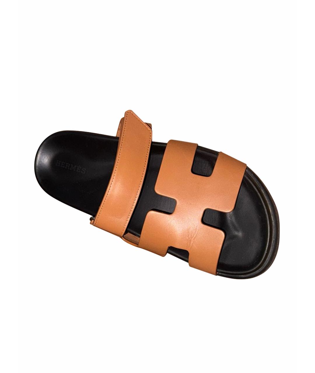 HERMES Коричневые кожаные сандалии, фото 1