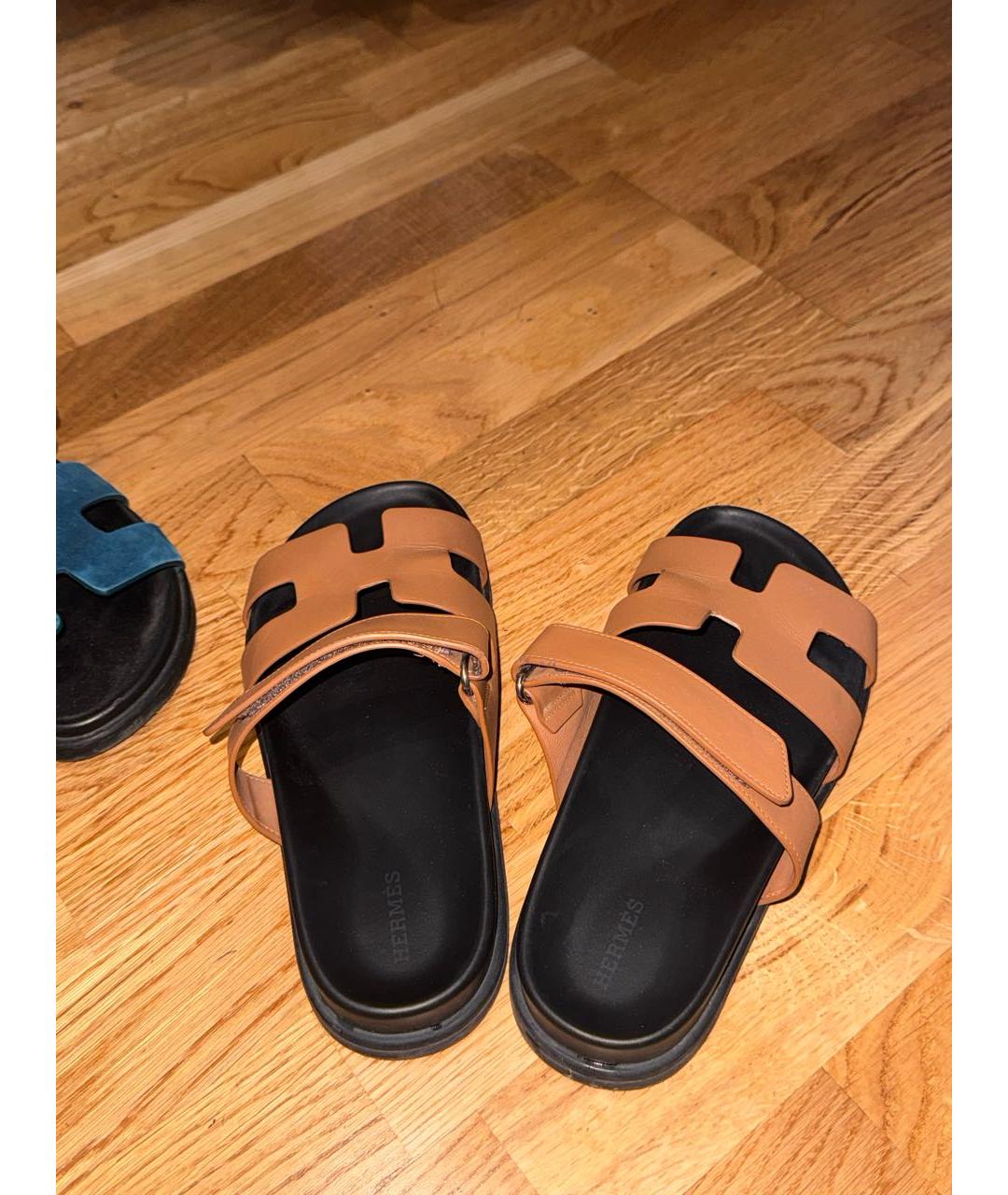 HERMES Коричневые кожаные сандалии, фото 4