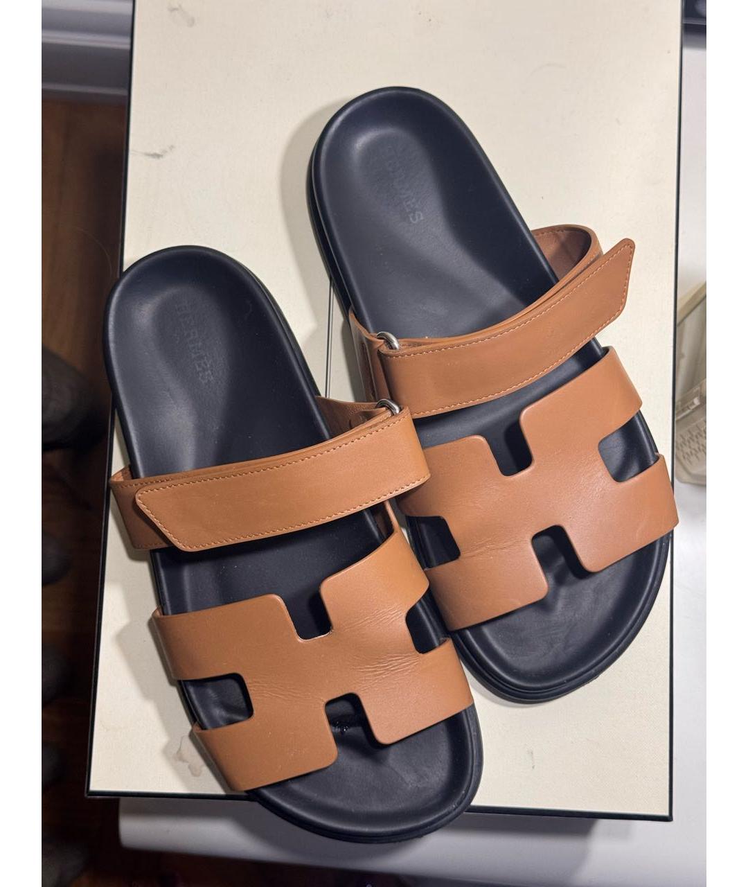 HERMES Коричневые кожаные сандалии, фото 5