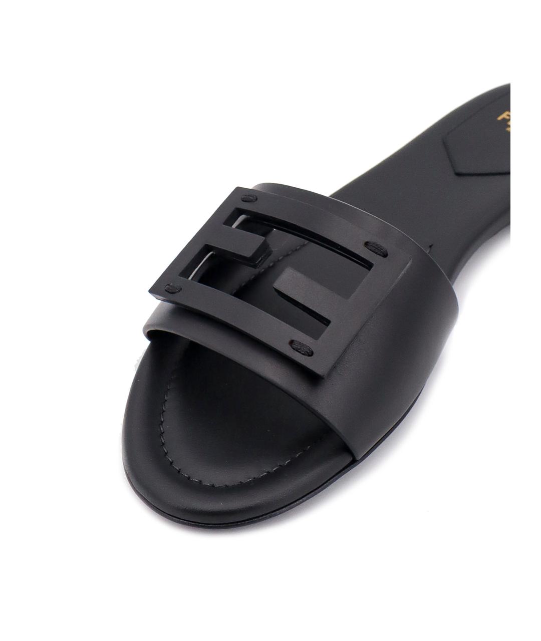 FENDI Черные кожаные шлепанцы, фото 3