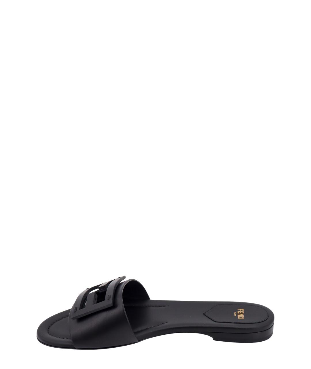 FENDI Черные кожаные шлепанцы, фото 2