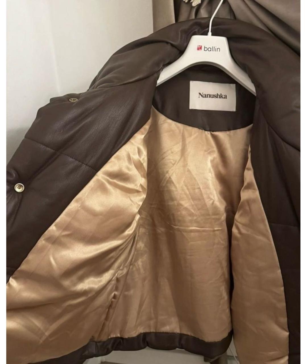 NANUSHKA Коричневый кожаный пуховик, фото 3