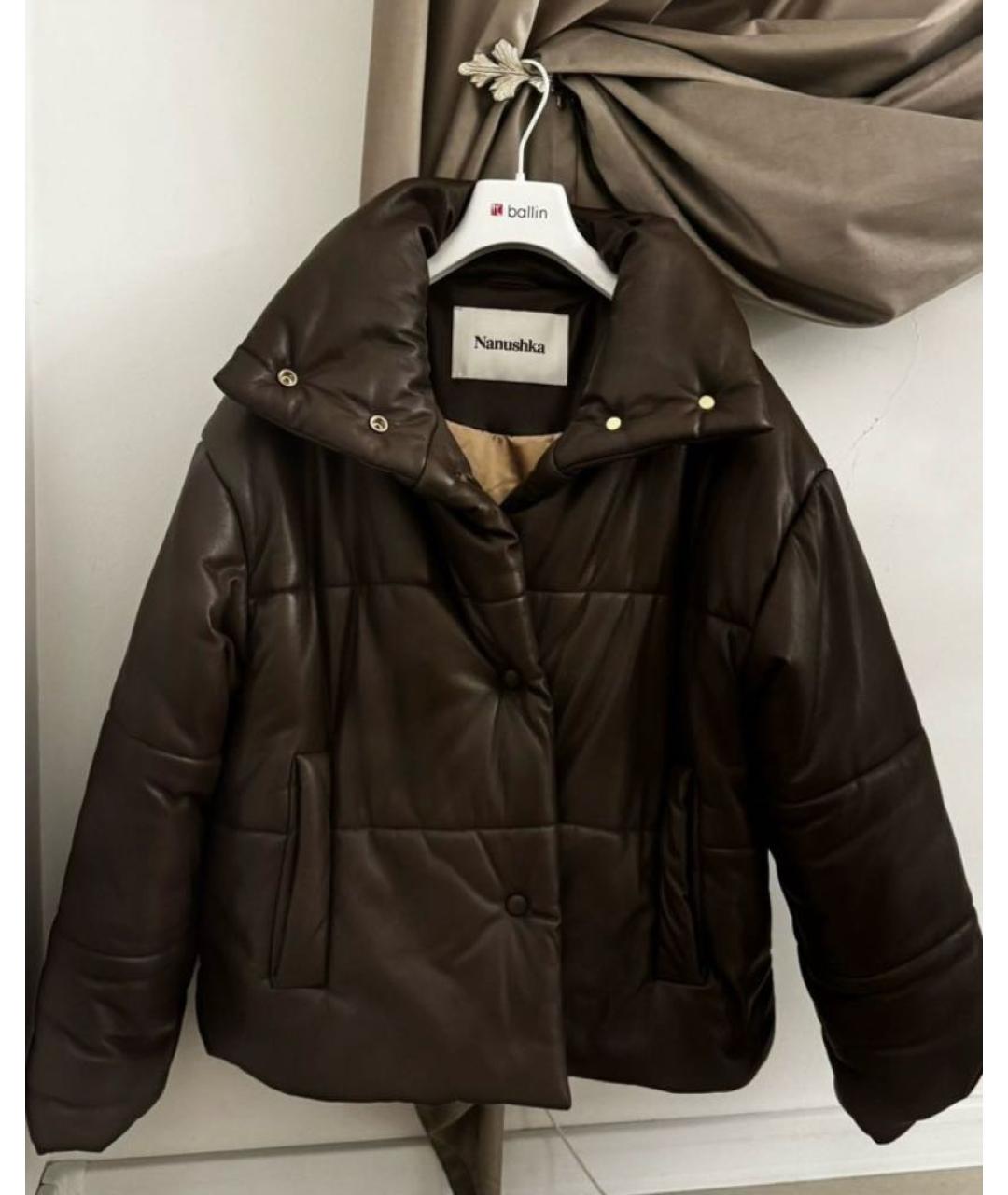NANUSHKA Коричневый кожаный пуховик, фото 9