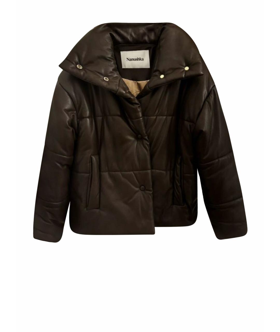 NANUSHKA Коричневый кожаный пуховик, фото 1
