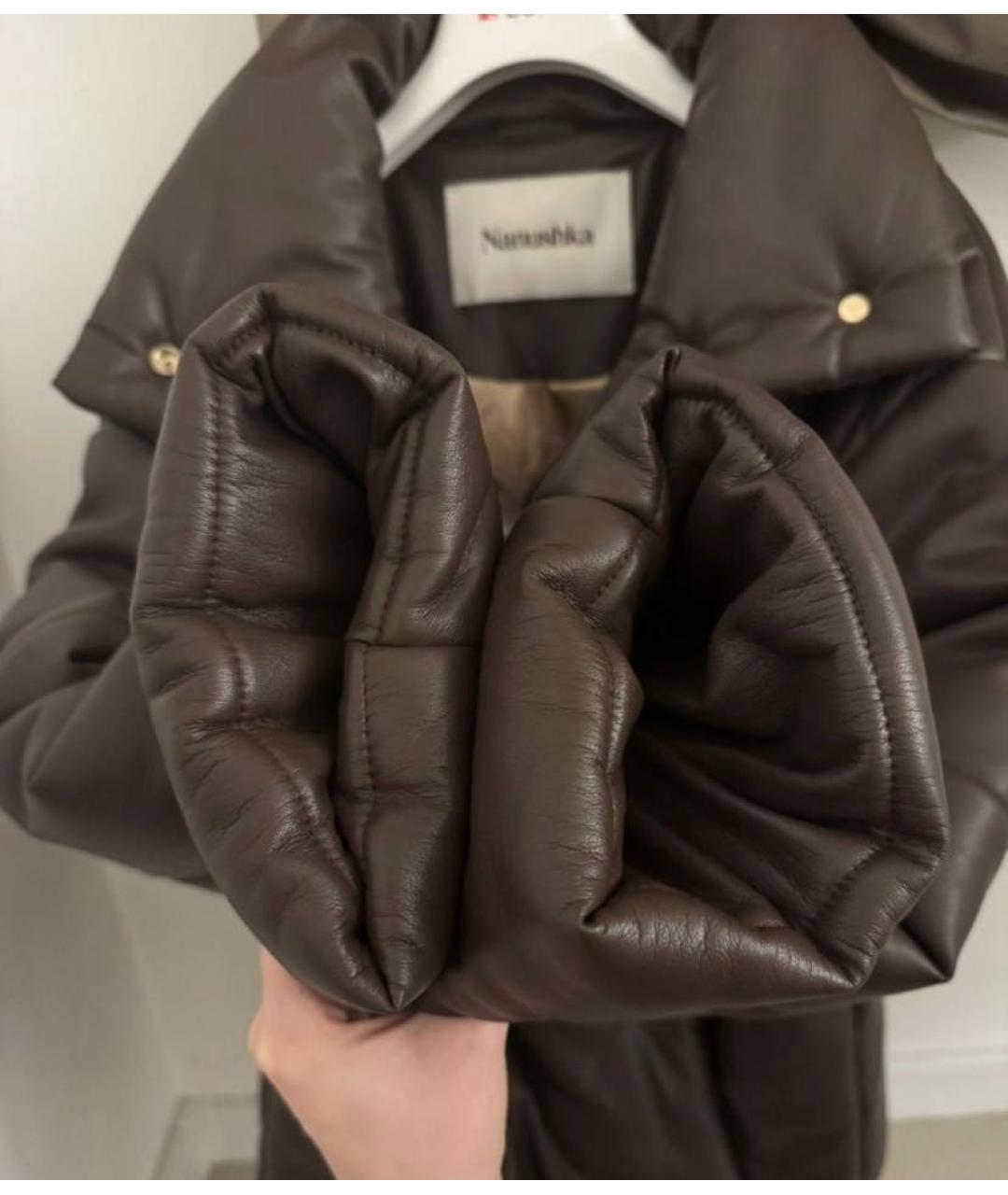 NANUSHKA Коричневый кожаный пуховик, фото 2