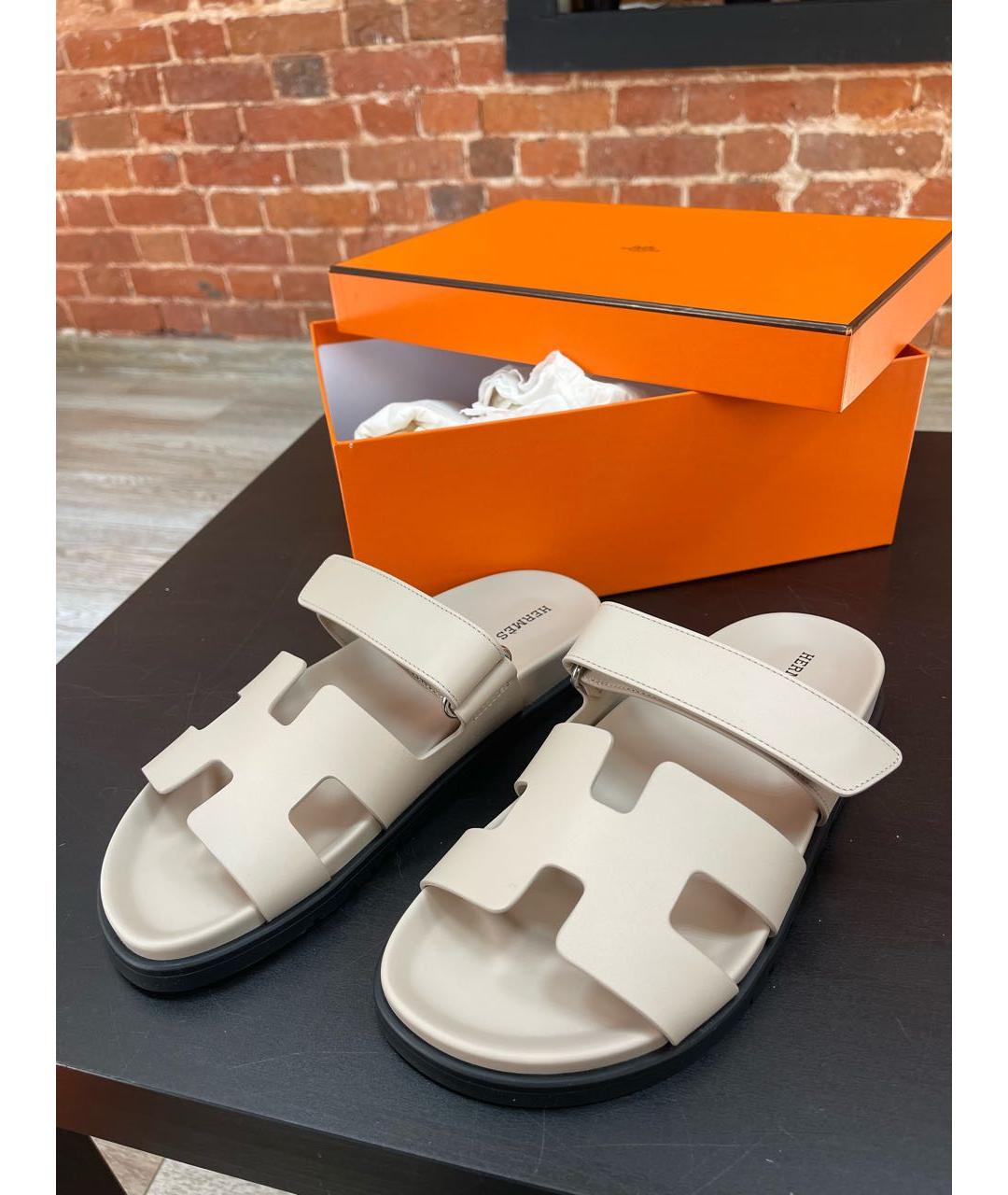 HERMES Бежевые кожаные сандалии, фото 4