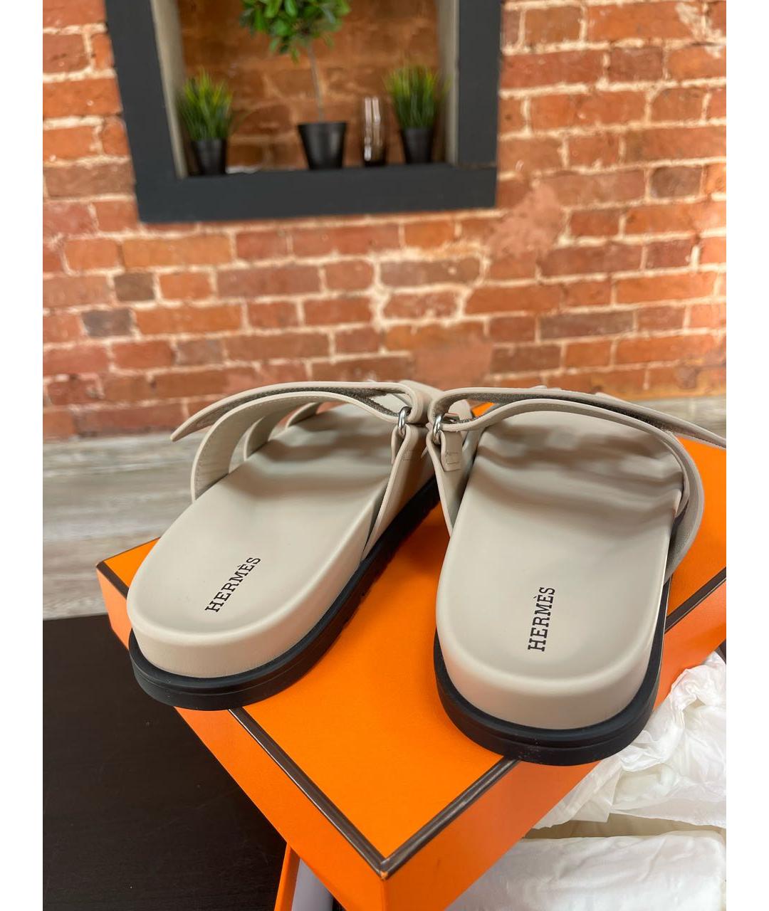 HERMES Бежевые кожаные сандалии, фото 3