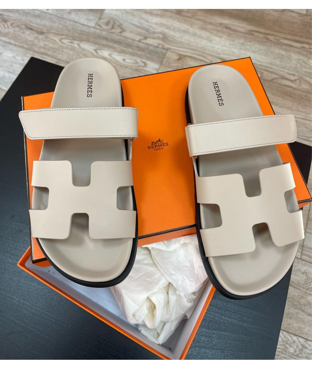 HERMES Бежевые кожаные сандалии, фото 6