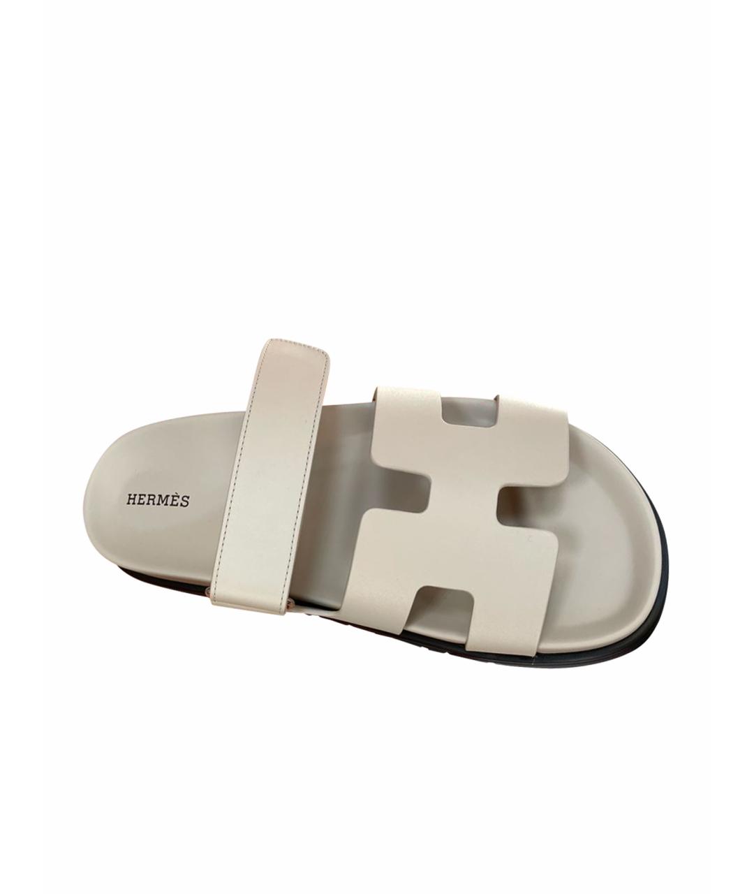 HERMES Бежевые кожаные сандалии, фото 1