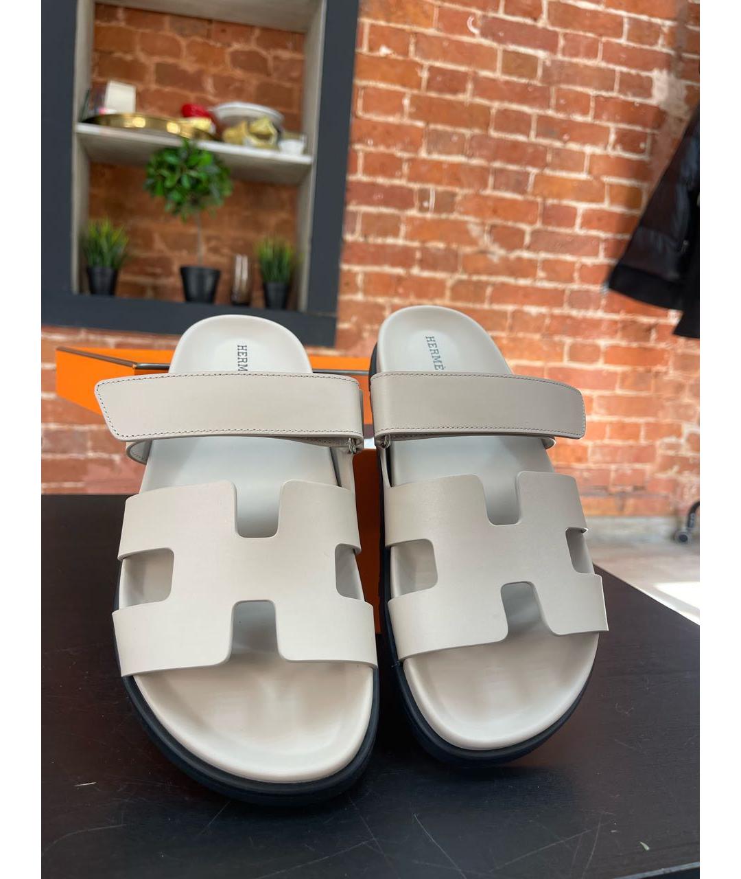 HERMES Бежевые кожаные сандалии, фото 5