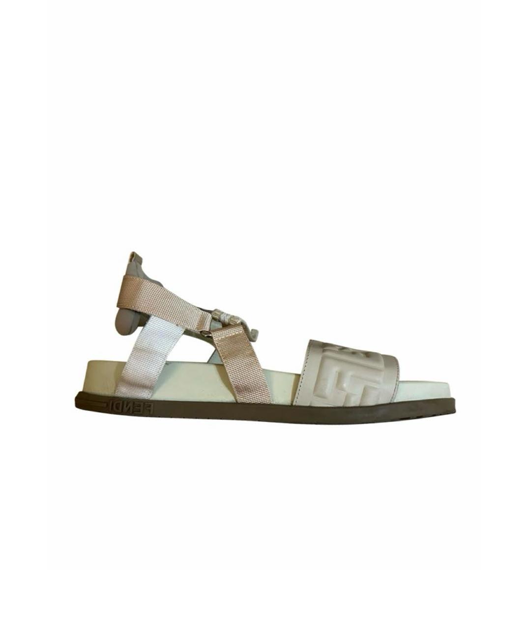 FENDI Бежевые кожаные сандалии, фото 7