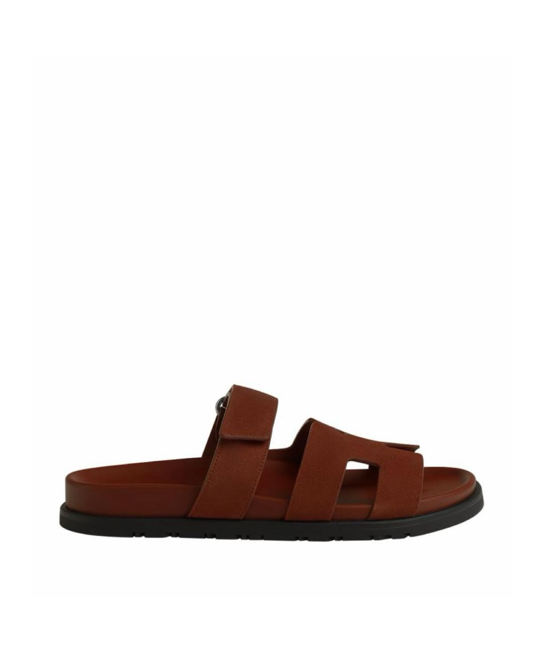 HERMES Коричневые замшевые шлепанцы, фото 1