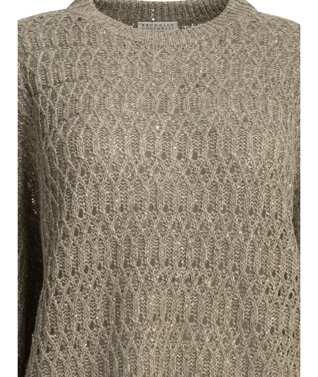 BRUNELLO CUCINELLI Бежевый льняной джемпер / свитер, фото 3