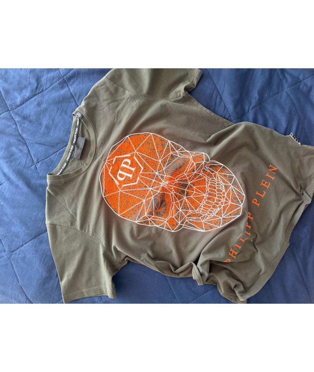 PHILIPP PLEIN Зеленая хлопко-полиэстеровая футболка, фото 6