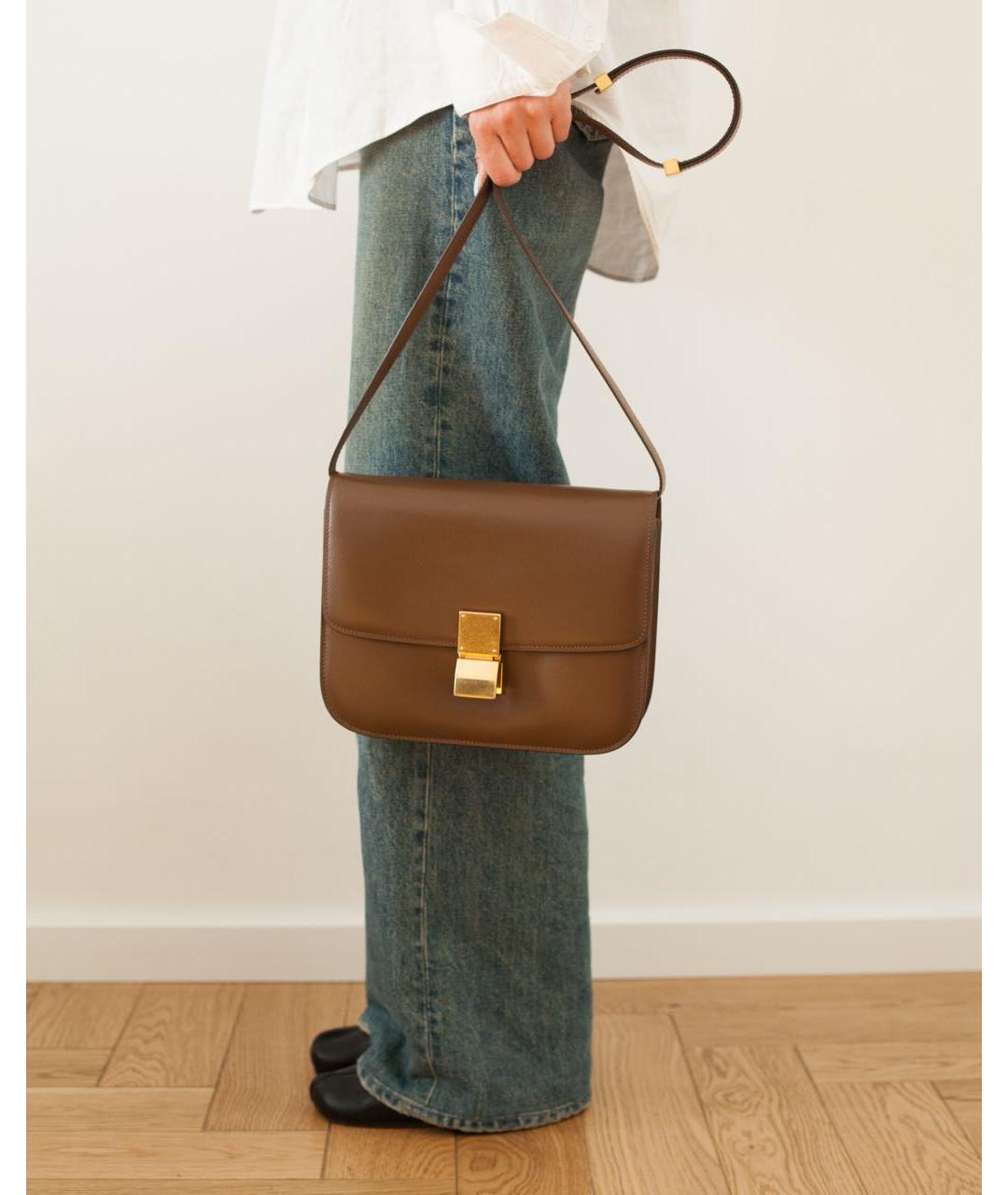 CELINE Коричневая кожаная сумка через плечо, фото 4