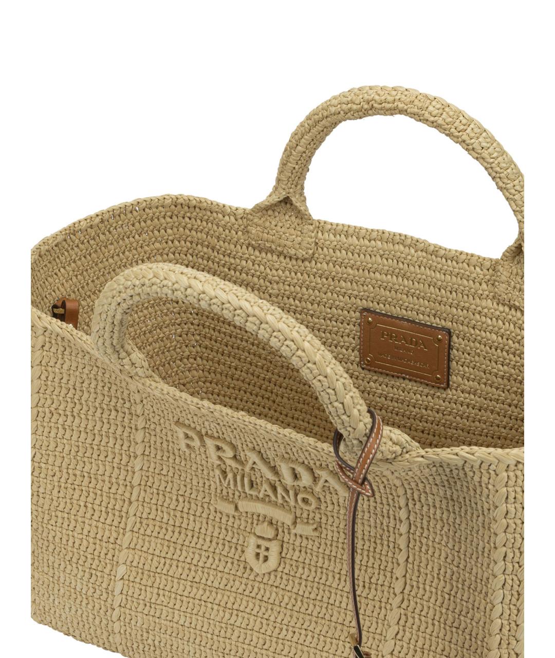 PRADA Бежевая пелетеная сумка тоут, фото 5