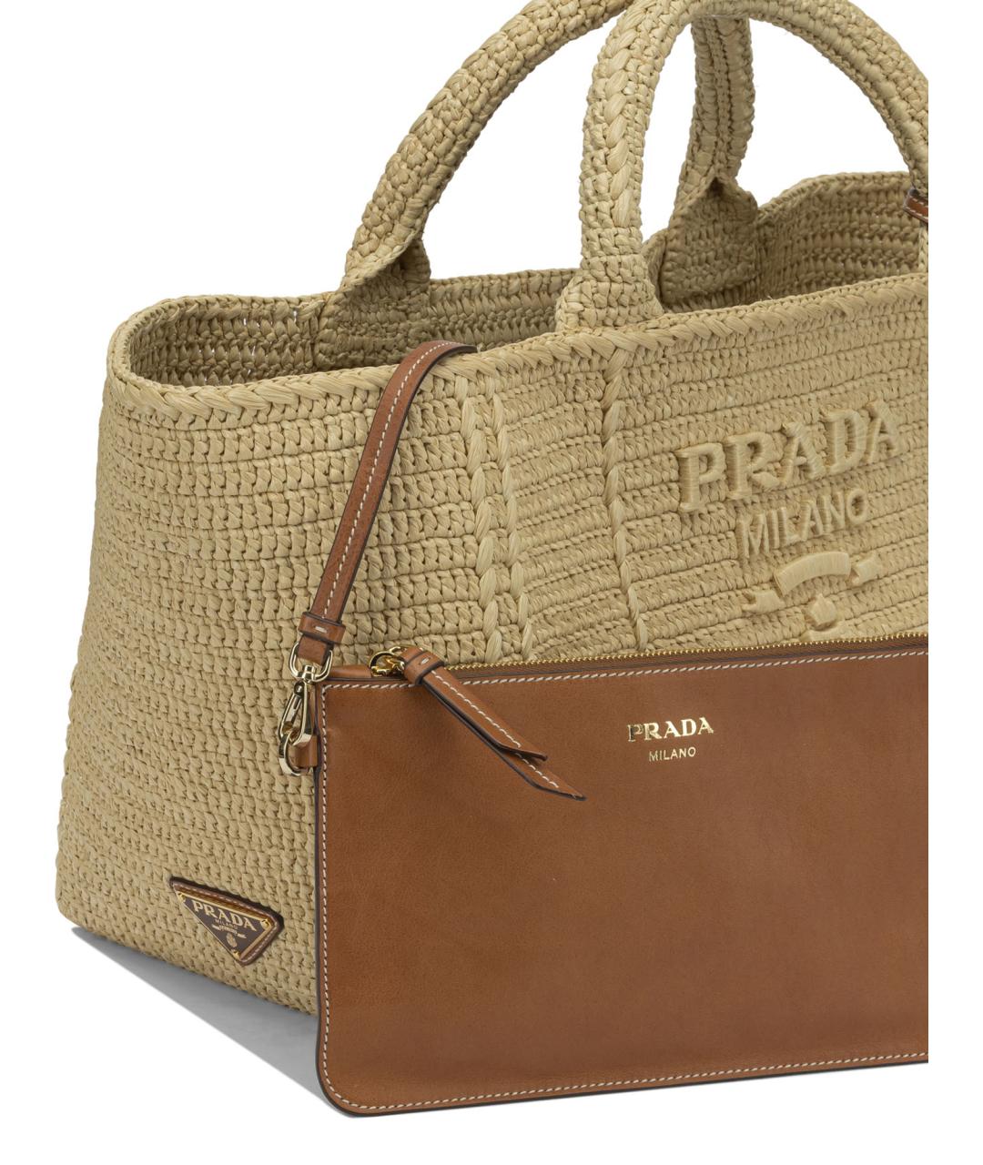 PRADA Бежевая пелетеная сумка тоут, фото 4