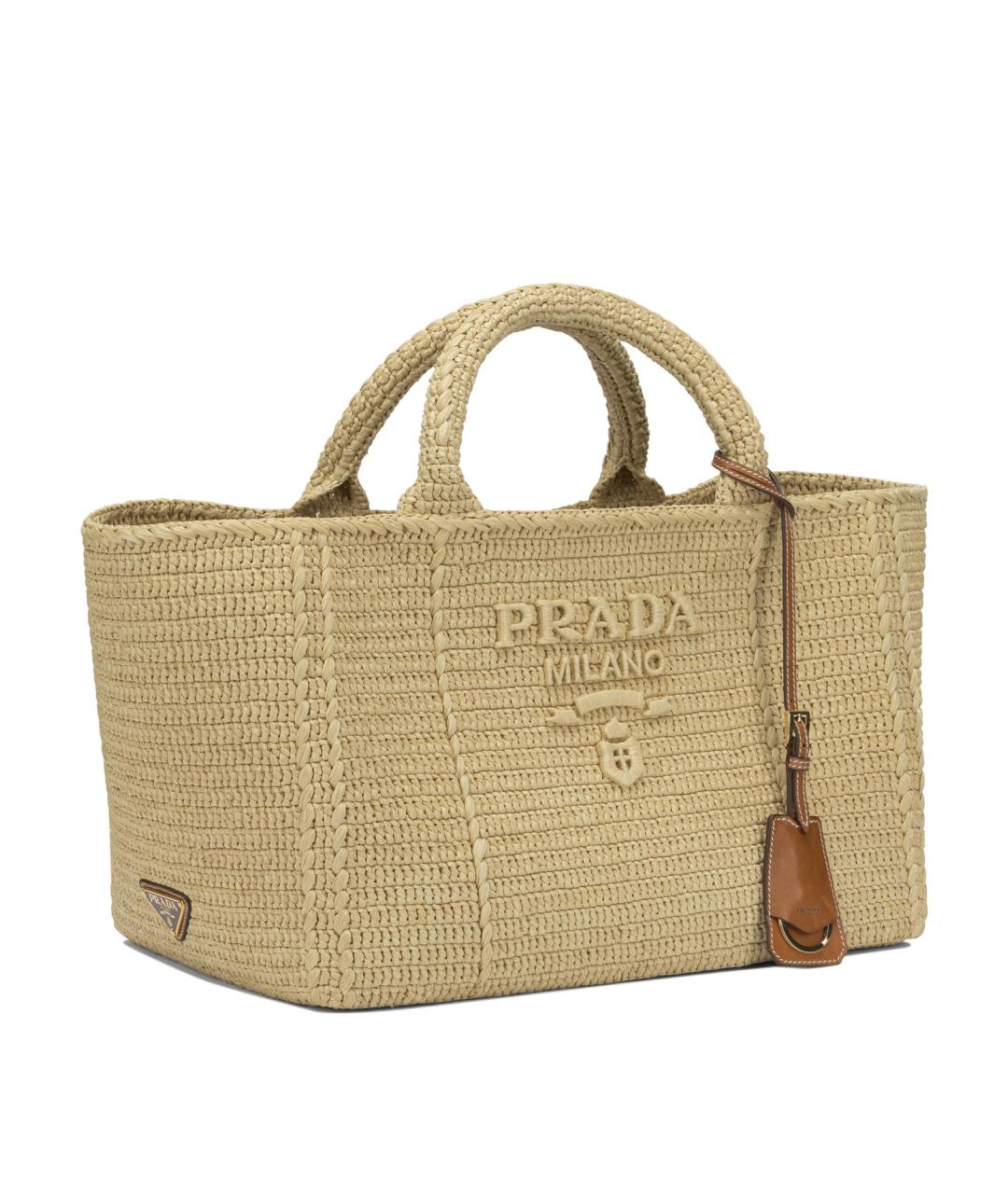 PRADA Бежевая пелетеная сумка тоут, фото 2