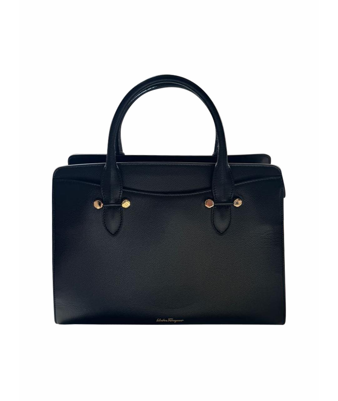 FERRAGAMO Черная кожаная сумка с короткими ручками, фото 1