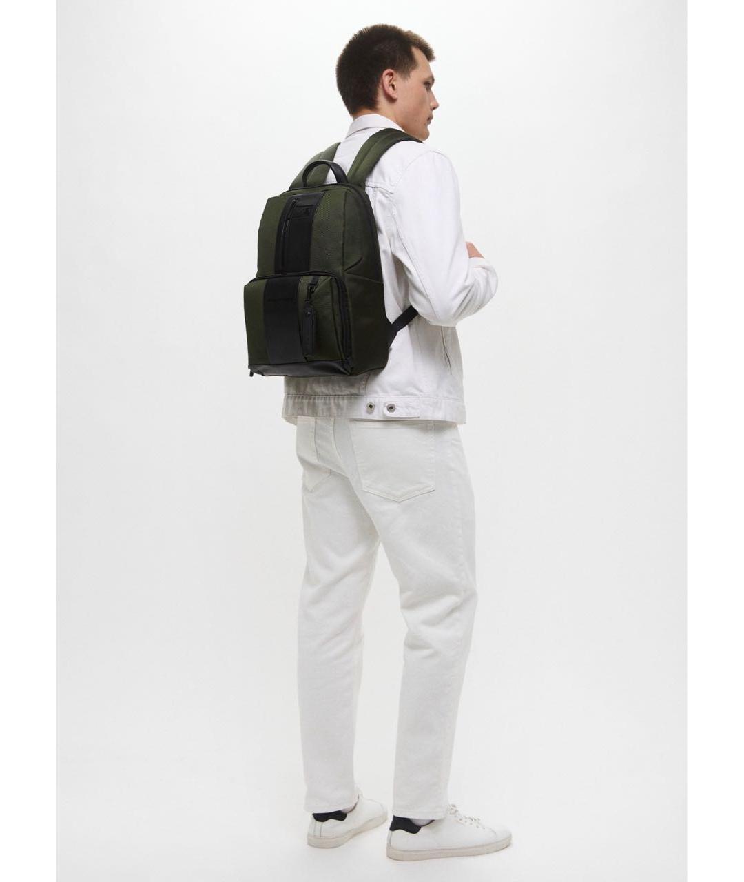 PIQUADRO Хаки кожаный рюкзак, фото 8