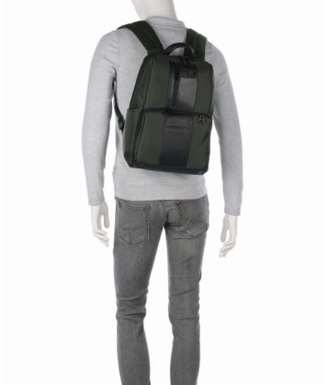 PIQUADRO Хаки кожаный рюкзак, фото 7