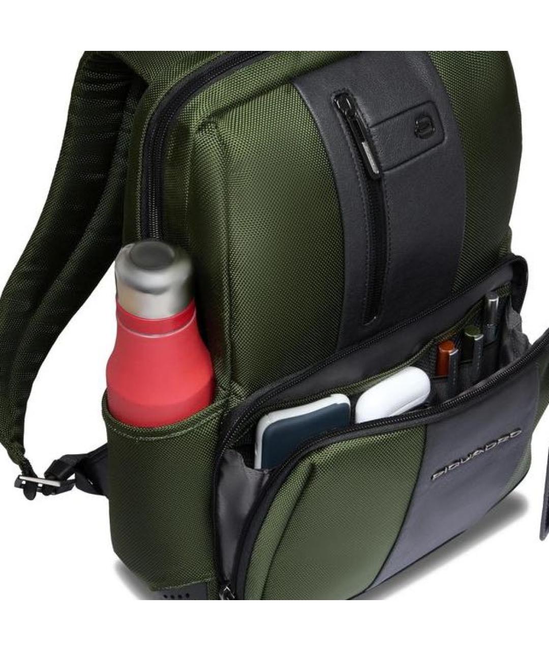 PIQUADRO Хаки кожаный рюкзак, фото 3