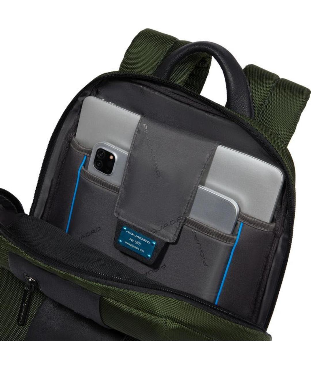 PIQUADRO Хаки кожаный рюкзак, фото 4