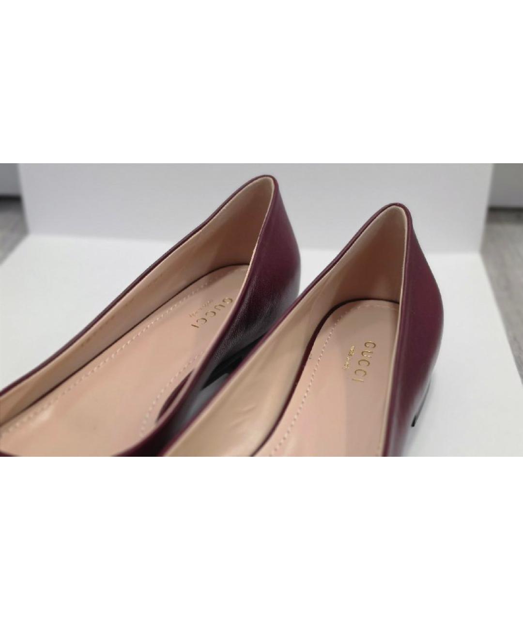 GUCCI Бордовые кожаные балетки, фото 7