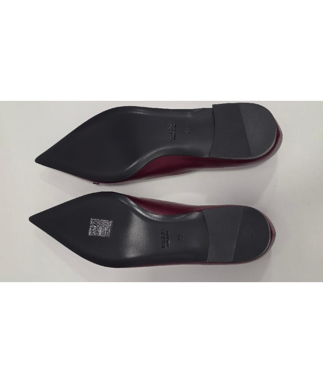 GUCCI Бордовые кожаные балетки, фото 5
