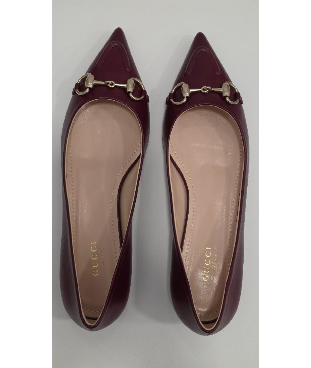 GUCCI Бордовые кожаные балетки, фото 3